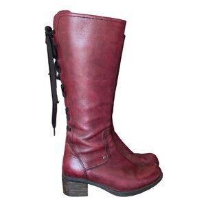 Wolky Tall Red Burgundy Leather Riding Boots Lace Back Side Zipper 40 size 9